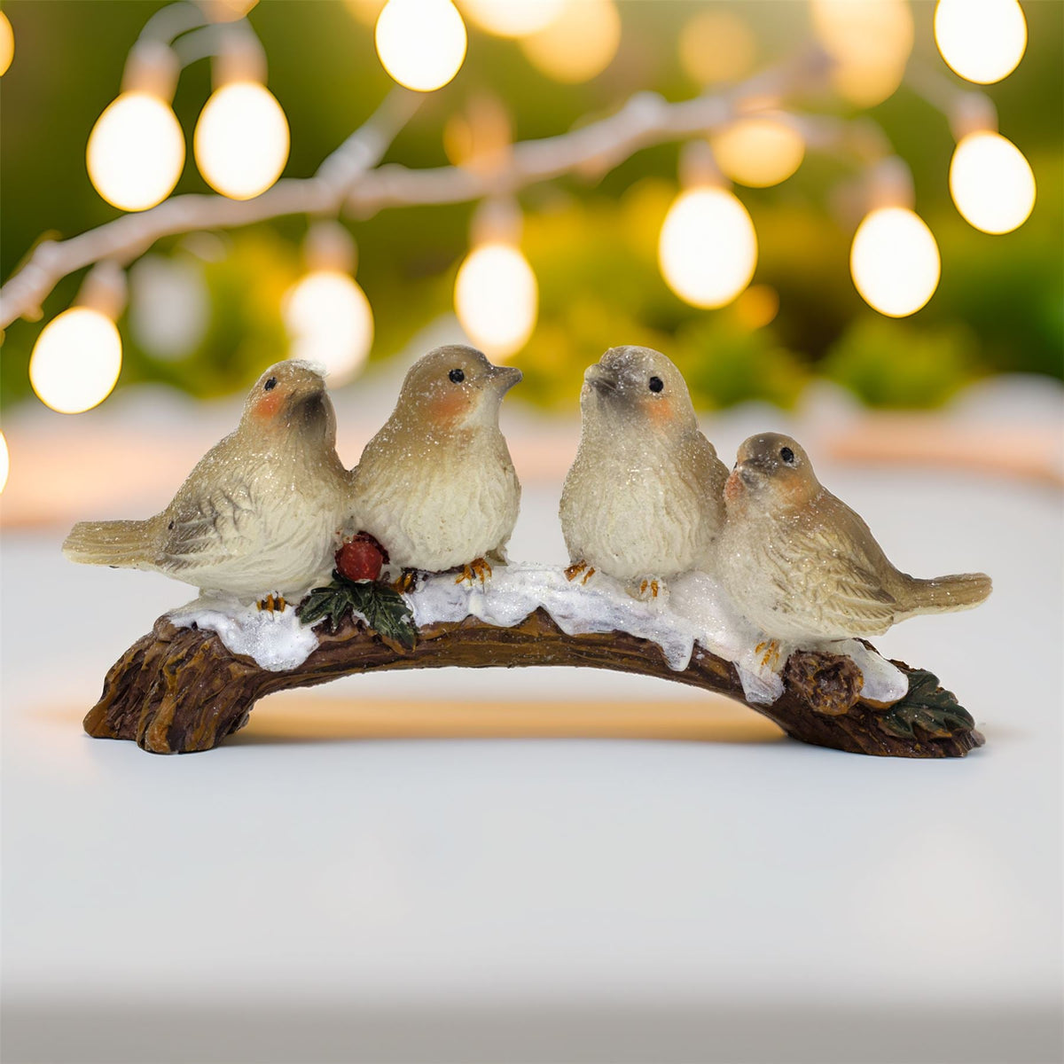 Festive Snowbirds on a Branch | 4 Bird Christmas Wildlife Ornament Figurine Ornament - Tophatter Daily Deals