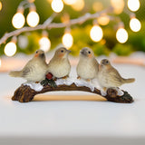 Festive Snowbirds on a Branch | 4 Bird Christmas Wildlife Ornament Figurine Ornament - Tophatter Daily Deals