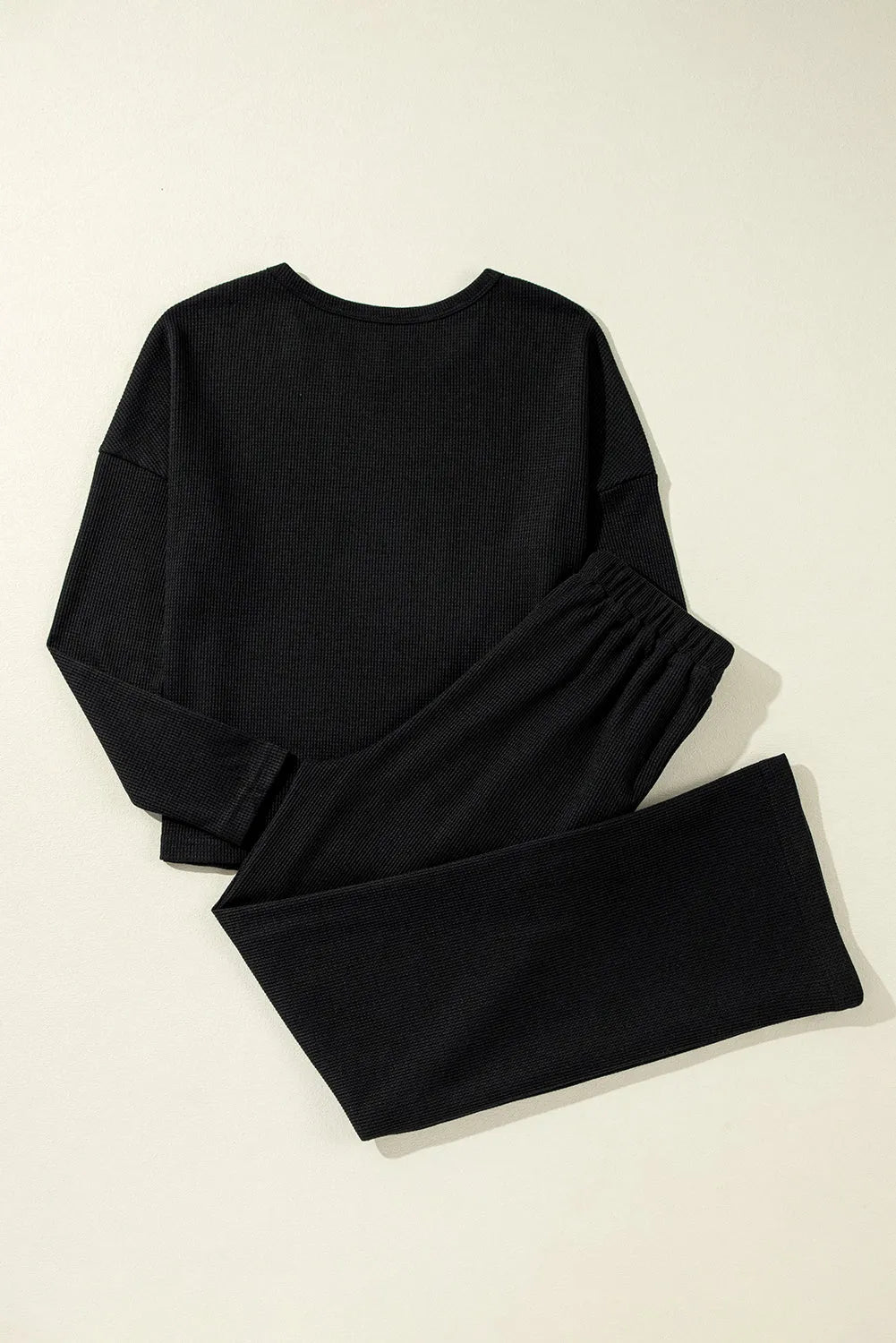 Black Textured Long Sleeve T Shirt and Pants Lounge Set Loungewear & Sleepwear/Loungewear - Tophatter Daily Deals
