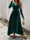 Devine Split Surplice Long Sleeve Midi Dress Black Forest Casual Dresses - Tophatter Daily Deals