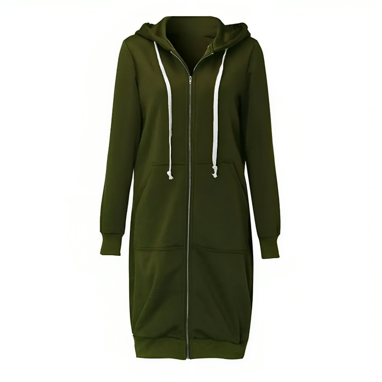 Soft Women Long Zip Hoodie - Relaxed Fit, Cotton Blend Army green - Tophatter Daily Deals