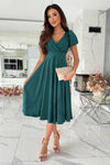 Surplice Puff Sleeve Midi Dress Deep Teal Casual Dresses - Tophatter Daily Deals