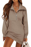 Half Zip Dropped Shoulder Mini Sweatshirt Dress Dust Storm Casual Dresses - Tophatter Daily Deals