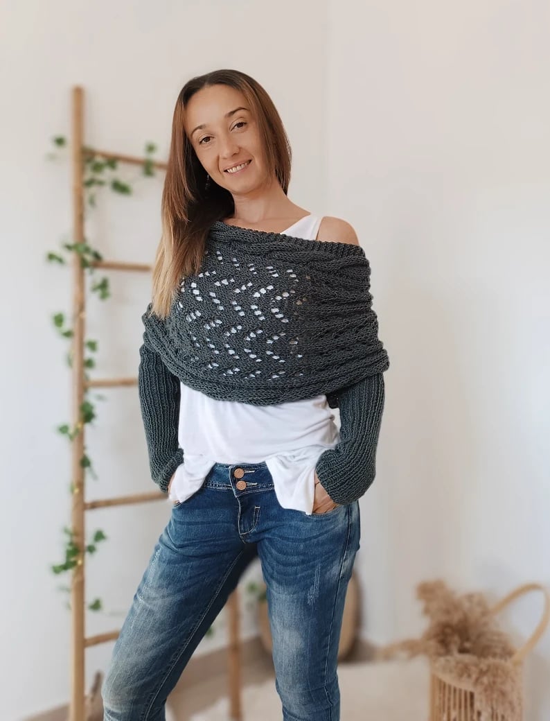 Soft Women’s Scarf - Openwork Rectangular, Knit, For Winter - Tophatter Daily Deals