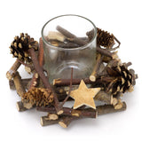 Rustic Wooden Glass Festive Christmas Tealight Candle Holder Decoration Centerpiece Candle Holder - Tophatter Daily Deals