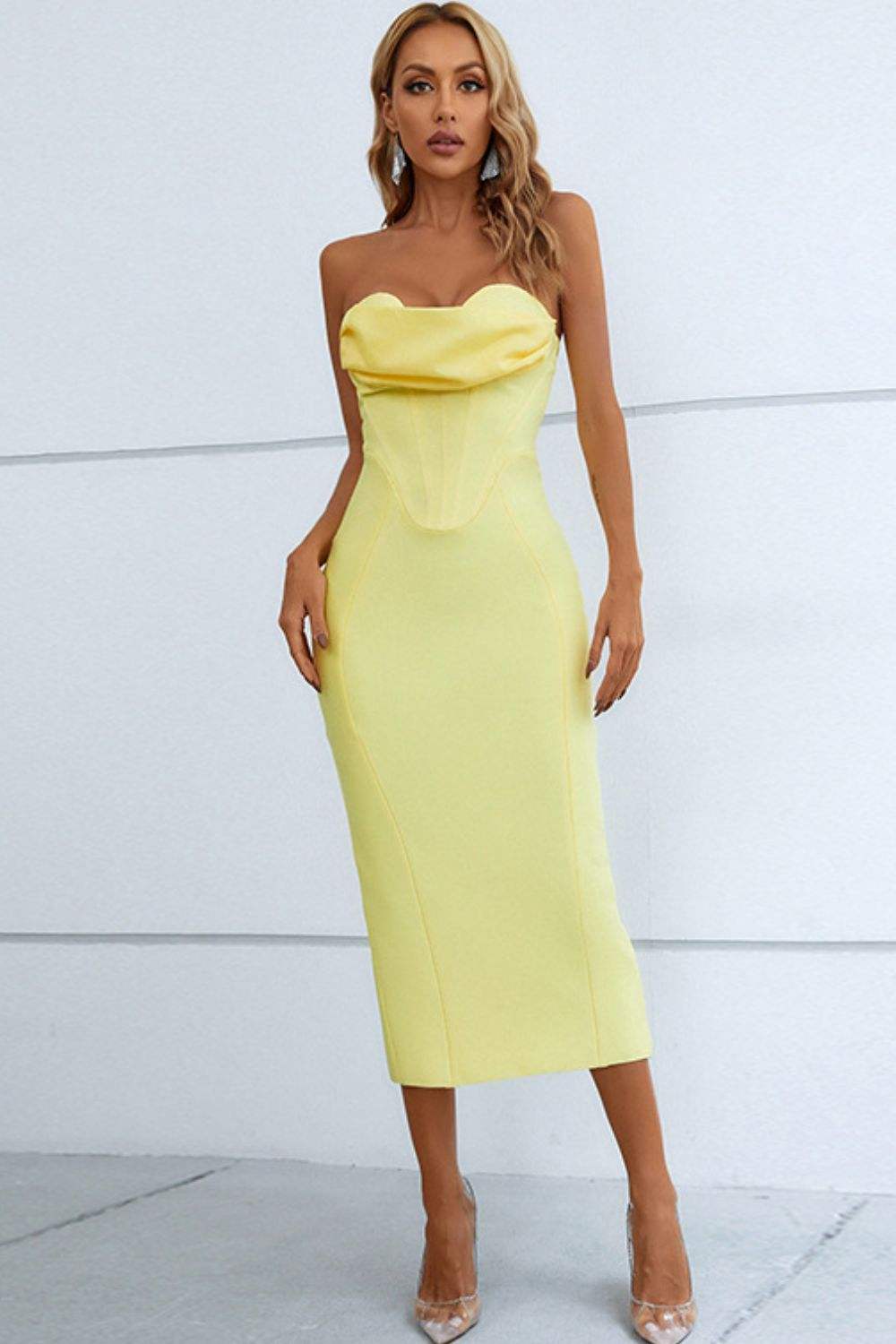 Seam Detail Strapless Sweetheart Neck Dress Lemon Cocktail Dresses - Tophatter Daily Deals