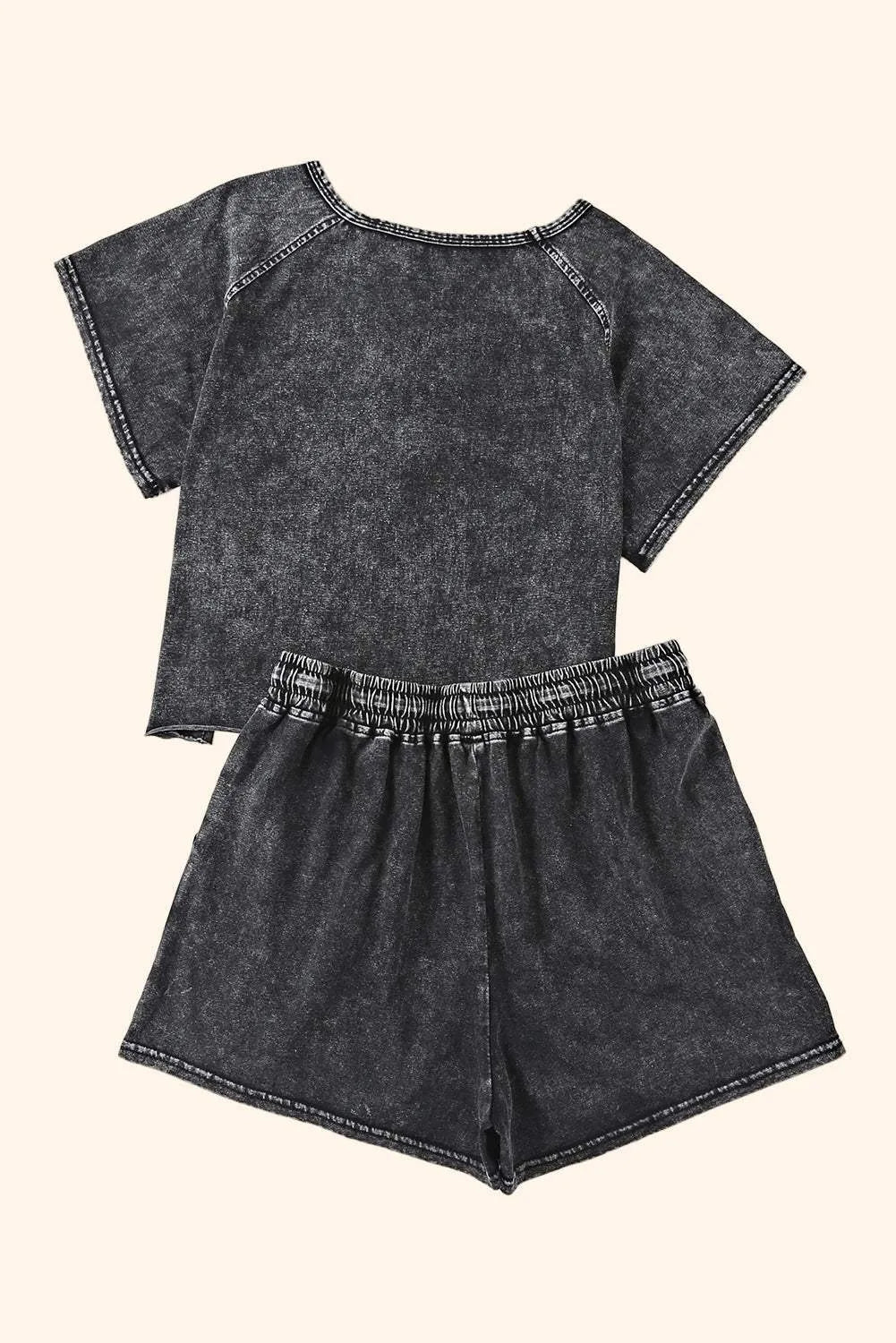 Heathered Round Neck Top and Shorts Lounge Set Loungewear Sets - Tophatter Daily Deals