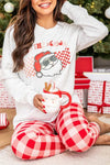 ITS THE SEASON Round Neck Top and Plaid Pants Lounge Set White Loungewear Sets - Tophatter Daily Deals