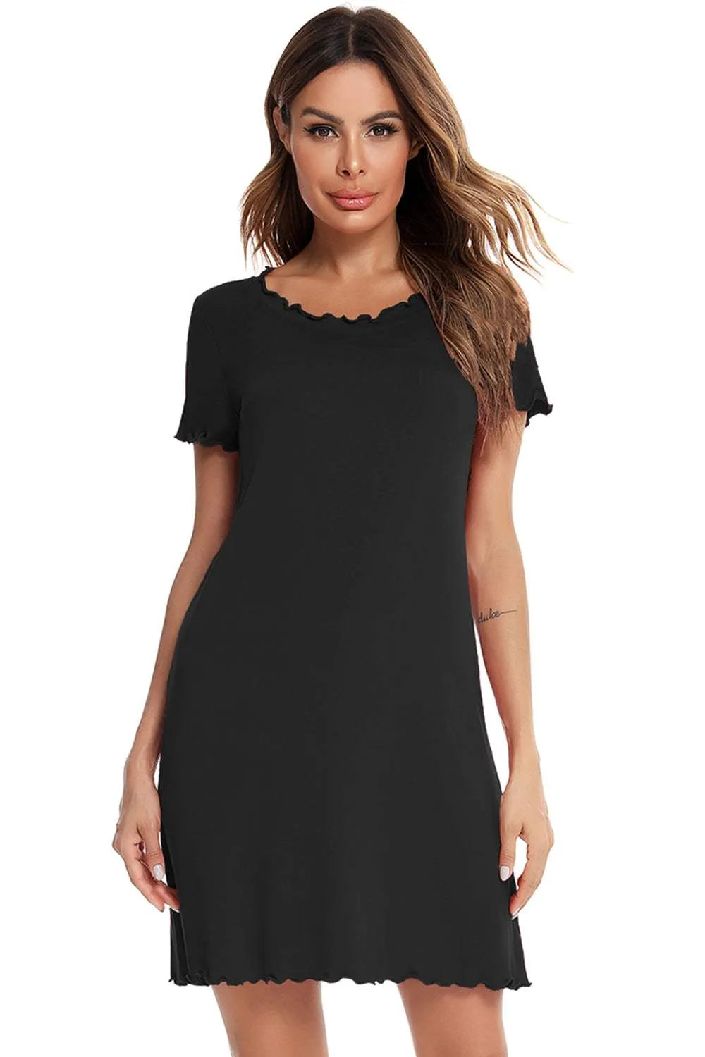 Round Neck Short Sleeve Lounge Dress Sleep Dresses - Tophatter Daily Deals