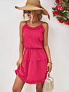 Frill Trim Spaghetti Strap Mini Dress Casual Dresses - Tophatter Daily Deals