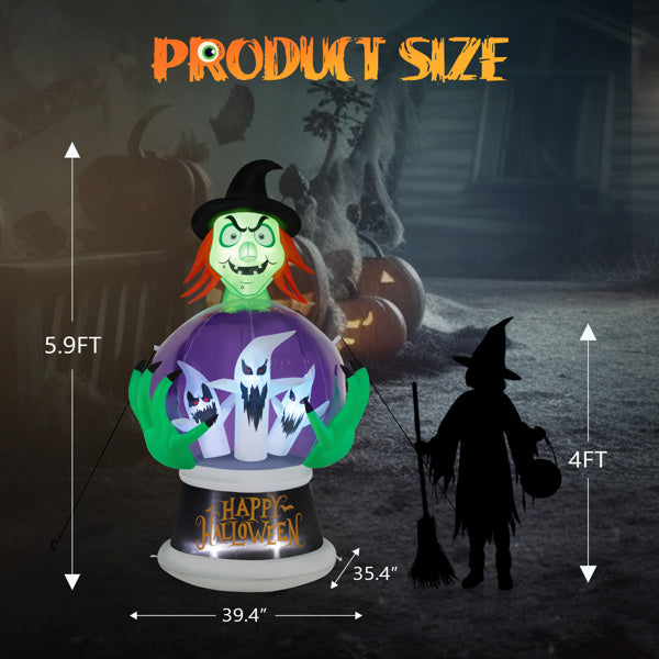 Witch Inflatable 5.9ft Crystal Ball Halloween Decor 2025 3D Changing Face Moving Picture Frame - Tophatter Daily Deals