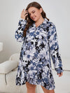 Plus Size Floral Lapel Collar Long Sleeve Night Dress Sleep Dresses - Tophatter Daily Deals