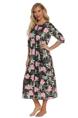 Printed Slit Night Dress with Pockets Sleep Dresses - Tophatter Daily Deals