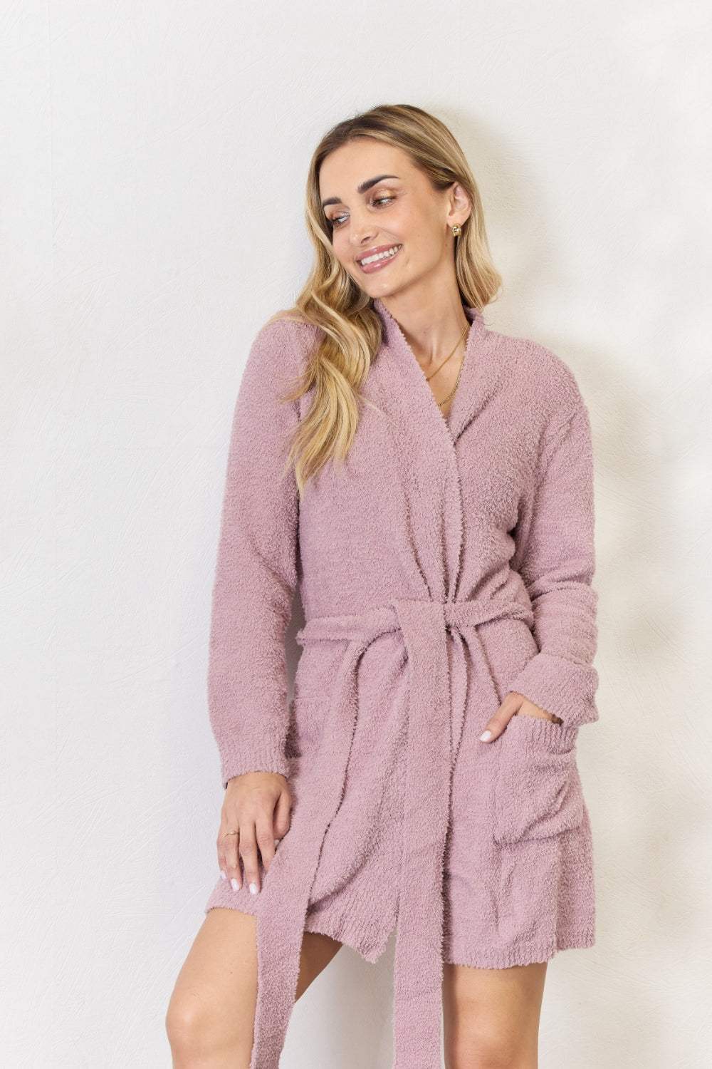 Hailey & Co Tie Front Long Sleeve Robe Sleep Dresses - Tophatter Daily Deals