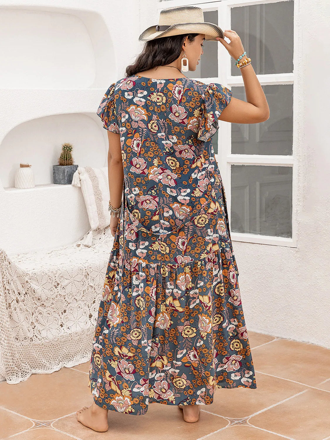 Plus Size Ruffled Printed Cap Sleeve Dress Casual Dresses - Tophatter Daily Deals