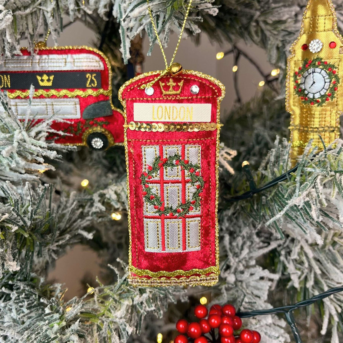 London Phone Box Bauble | Luxury Fabric Christmas Tree Hanging Ornament - 11cm Baubles - Tophatter Daily Deals