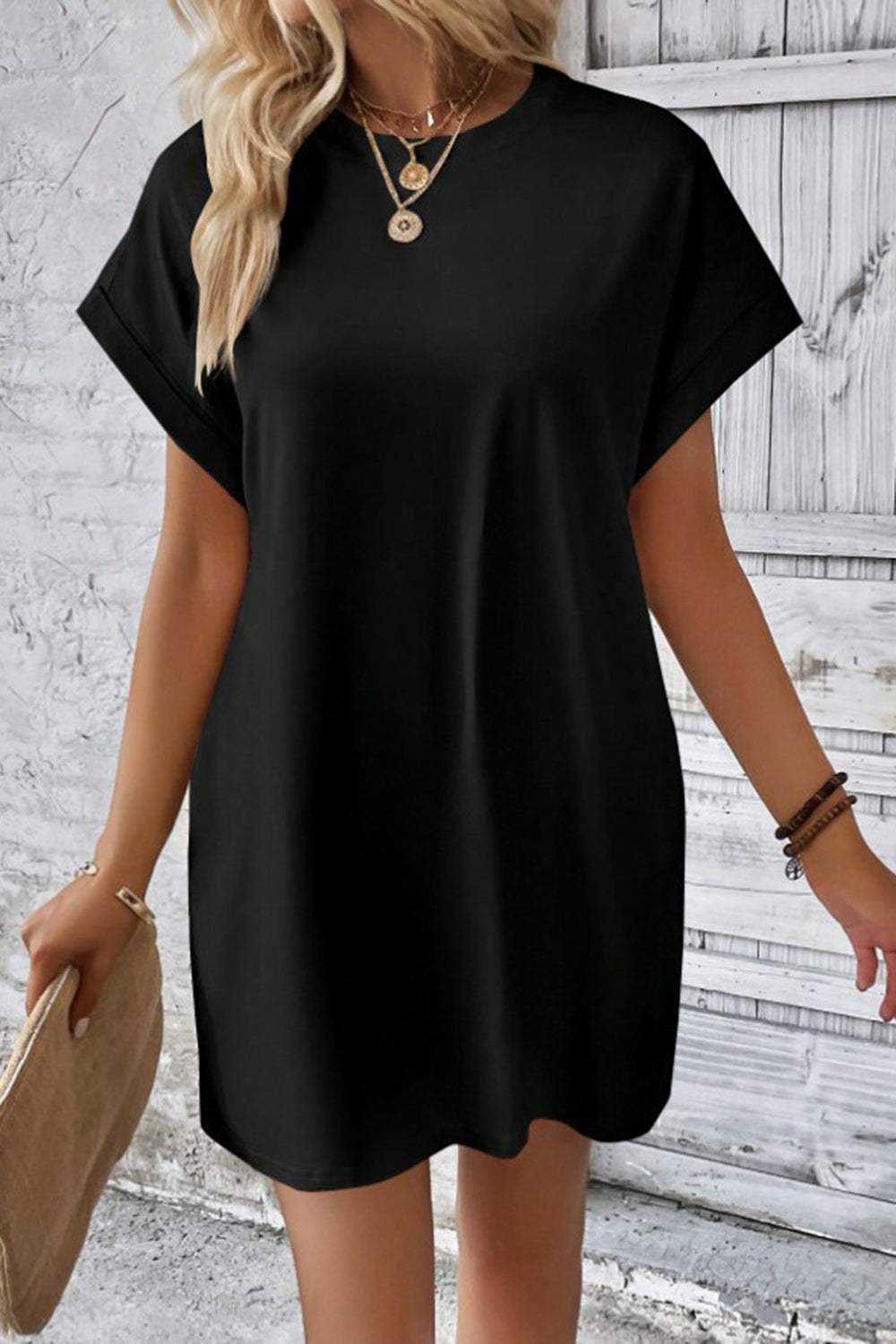 Pocketed Round Neck Short Sleeve Dress Casual Dresses - Tophatter Daily Deals