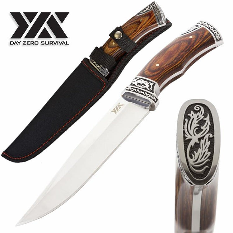 12.2" Executive Wood Bowie Fixed Blade Hunting Knife, Full-Tang Structure - Tophatter's Guns'N'Weapons Store Collectible Weapons - Tophatter Daily Deals