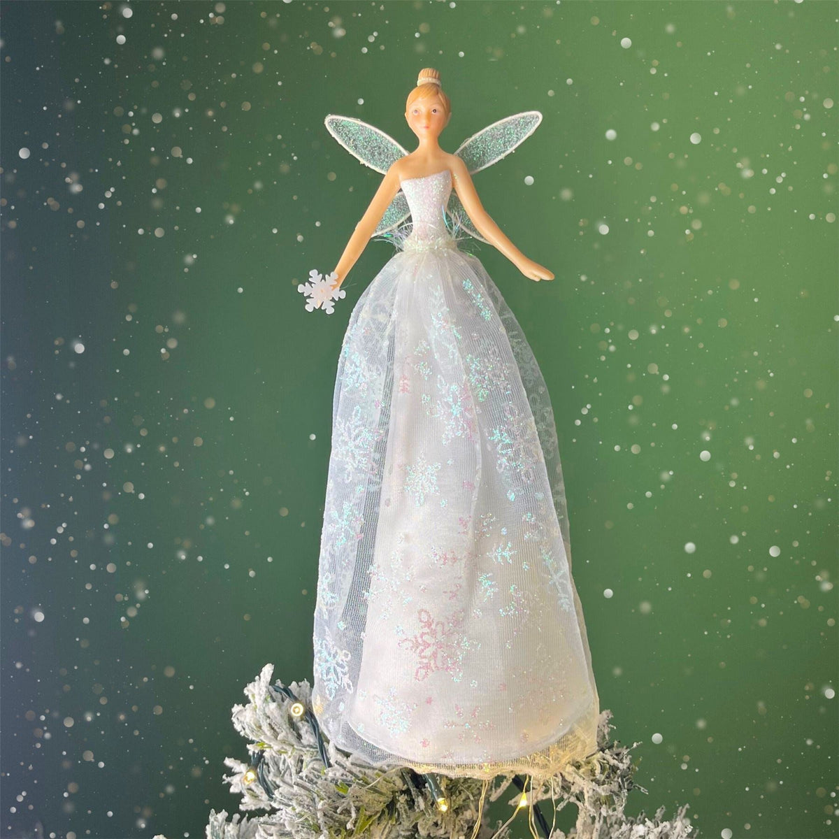 White Angel Christmas Tree Topper | Iridescent Fairy Angel Tree Ornament - 28cm Tree Decoration - Tophatter Daily Deals