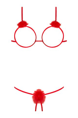 Marabou Red Cupless Bra & Crotchless G-String Set Lingerie > Bra and Panty Sets - Tophatter Daily Deals