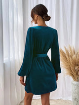 V-Neck Tie Waist Mini Dress Cocktail Dresses - Tophatter Daily Deals