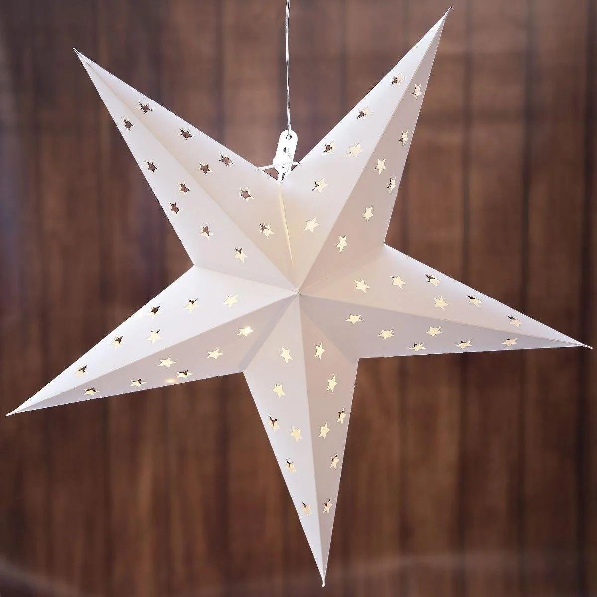 White LED Christmas Star | Christmas Paper Star Light Hanging Decoration - 60cm LED Light - Tophatter Daily Deals
