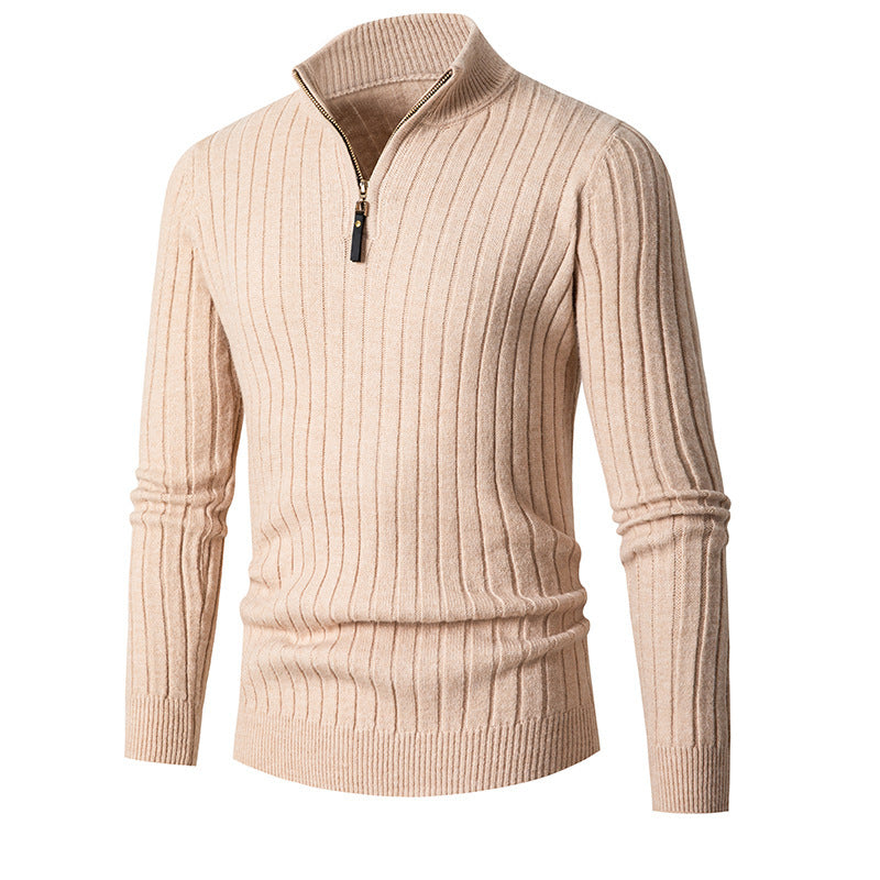 Fitted Men's Half Turtleneck Zip Sweater - Ribbed Knit Apricot 3D Changing Face Moving Picture Frame - Tophatter Daily Deals