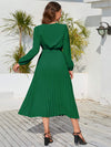 V-Neck Long Sleeve Pleated Dress Casual Dresses - Tophatter Daily Deals