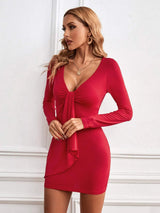 Plunge Long Sleeve Mini Dress Cocktail Dresses - Tophatter Daily Deals