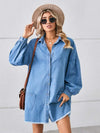 Button Up Pocketed Raw Hem Denim Dress Casual Dresses - Tophatter Daily Deals