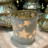 Snowflake Tealight Holder | Frosted Glass Christmas Tea Light Candle Holder 10cm Candle Holder - Tophatter Daily Deals