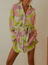 Tied Button Up Long Sleeve Dress Lime Casual Dresses - Tophatter Daily Deals