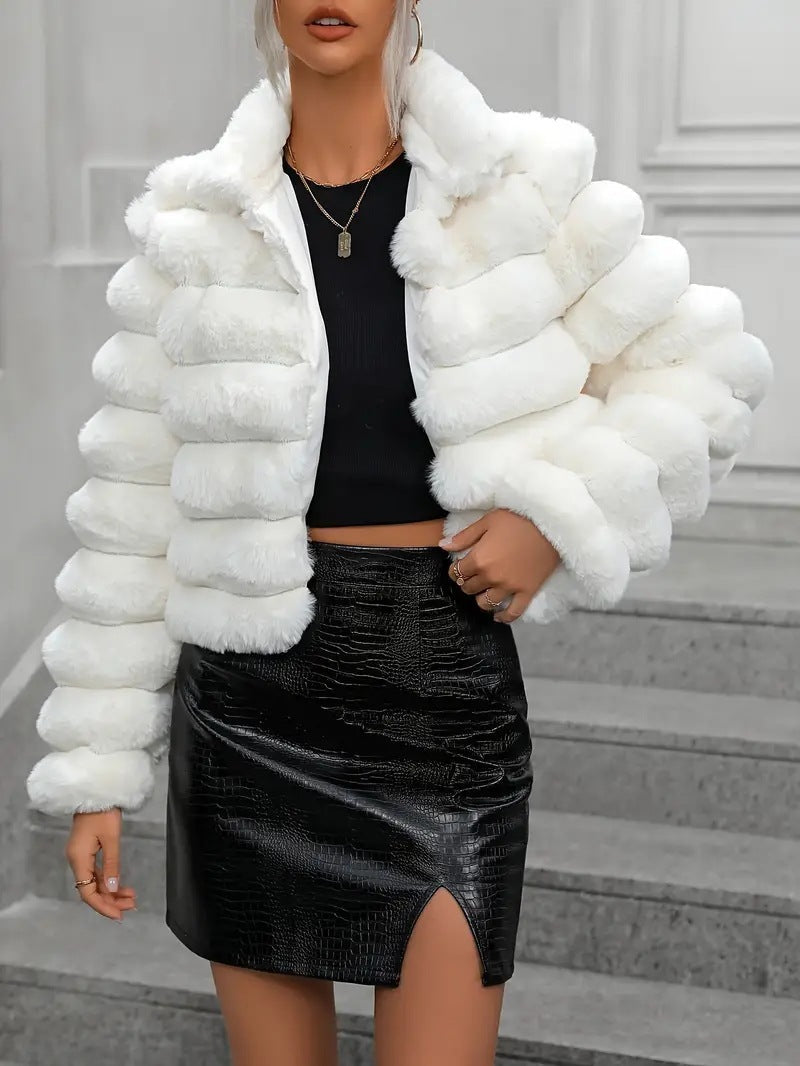 Autumn And Winter Imitation Fur Coat Short Women White 0 - Tophatter Daily Deals