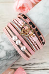 Pink Leopard Letter Print Heart Shaped Magnetic Buckle Bracelet Bracelets - Tophatter Daily Deals