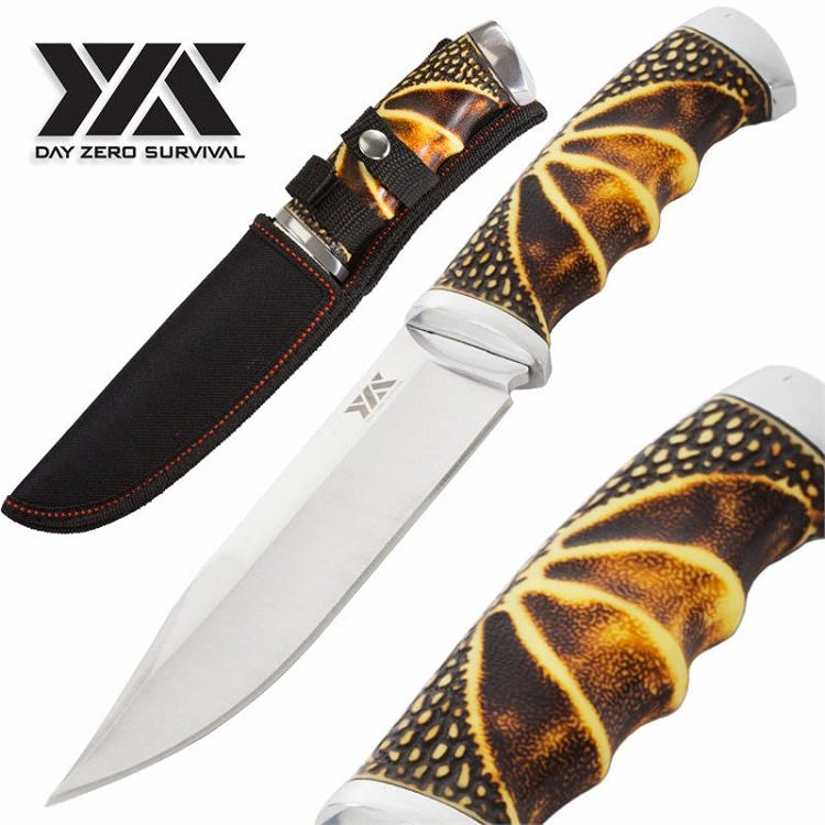11" Day Zero Survival Outdoor Fixed Blade Hunting Knife With Sheath Collectible Weapons - Tophatter Daily Deals