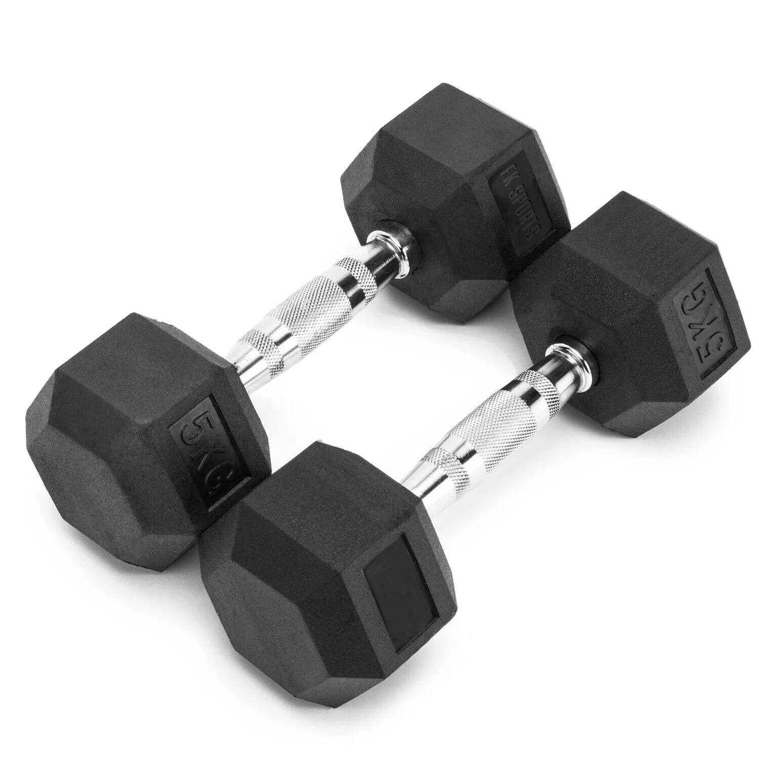 Hex Dumbbells Set - 2.5kg-30kg Pair of Cast Iron Dumbbell Hand Weights Rubber Encased Hexagonal Gym 2 x 5 Kg Dumbbeells - Tophatter Daily Deals