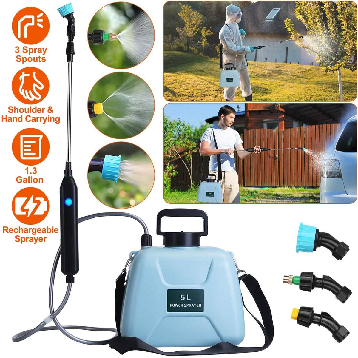 5L/1/3 Gallon Electric Plant Sprayer Telescopic Rechargeable with 3 Spray Sprouts Garden & Patio - Tophatter Daily Deals