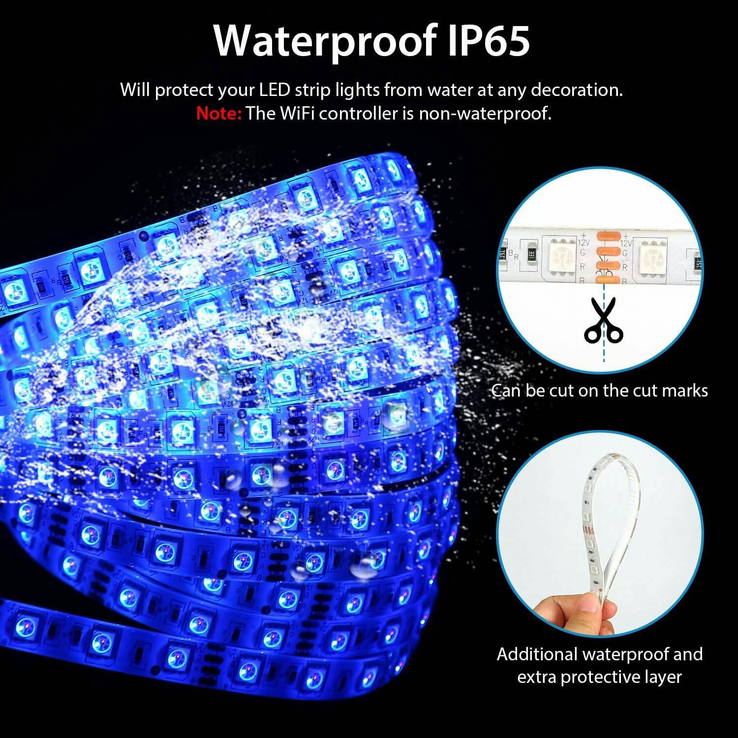5M LED Strip Light 5050 SMD RGB Waterproof Smart WIFI IR APP Controller Indoor Lighting - Tophatter Daily Deals