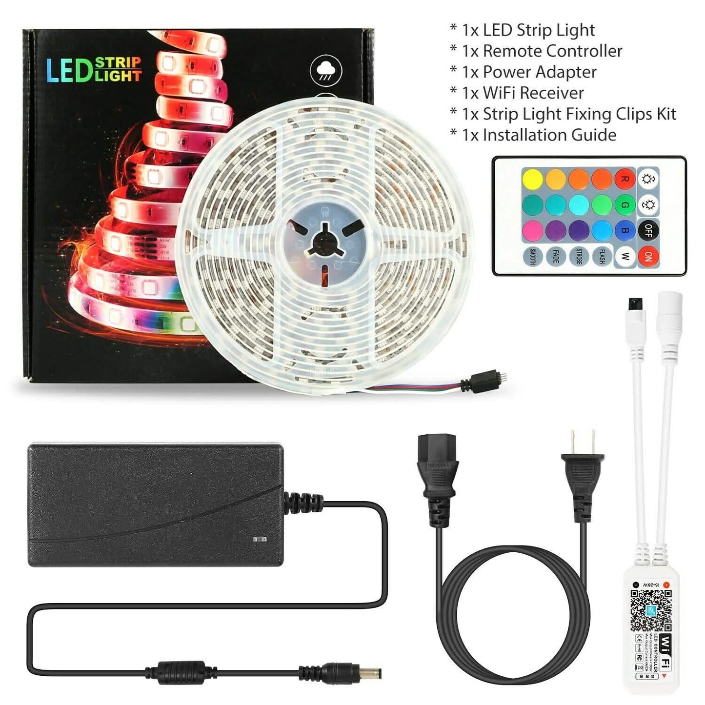 5M LED Strip Light 5050 SMD RGB Waterproof Smart WIFI IR APP Controller Indoor Lighting - Tophatter Daily Deals