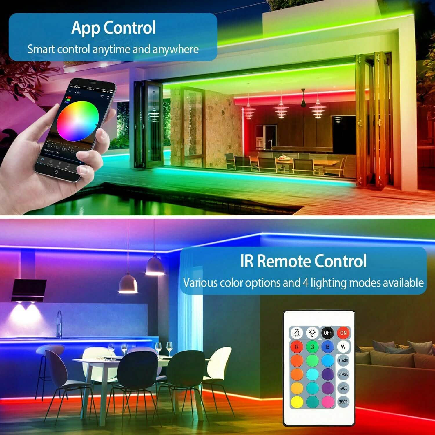 5M LED Strip Light 5050 SMD RGB Waterproof Smart WIFI IR APP Controller Indoor Lighting - Tophatter Daily Deals