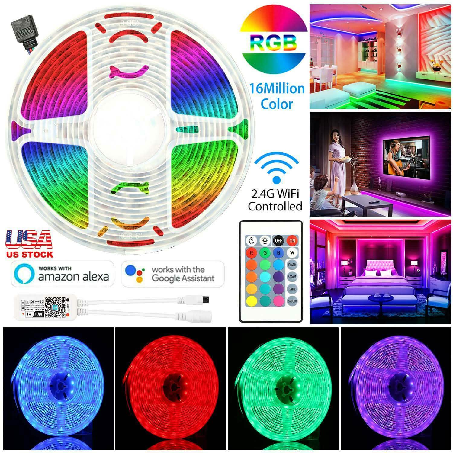 5M LED Strip Light 5050 SMD RGB Waterproof Smart WIFI IR APP Controller Indoor Lighting - Tophatter Daily Deals