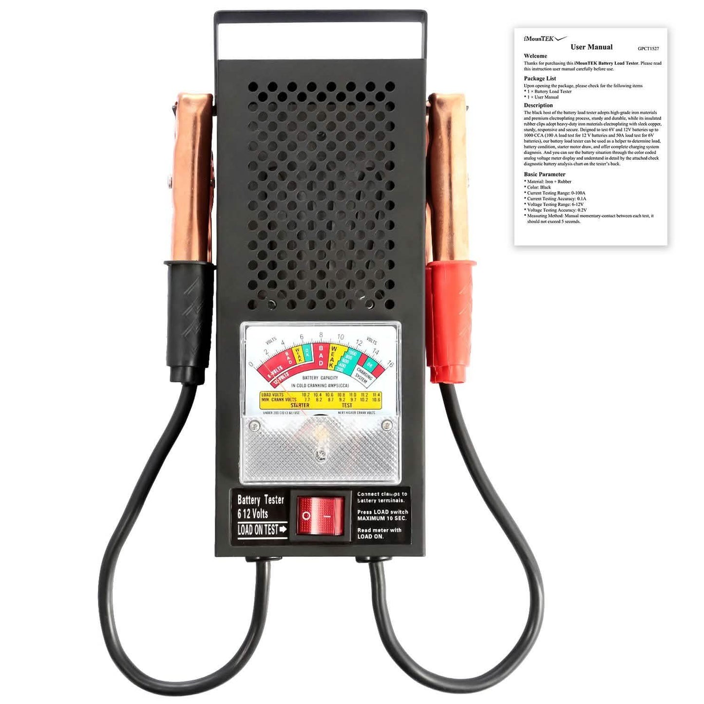 6-12V Automotive Battery Tester with Heavy Duty Insulated Copper Clips Automotive - Tophatter Daily Deals