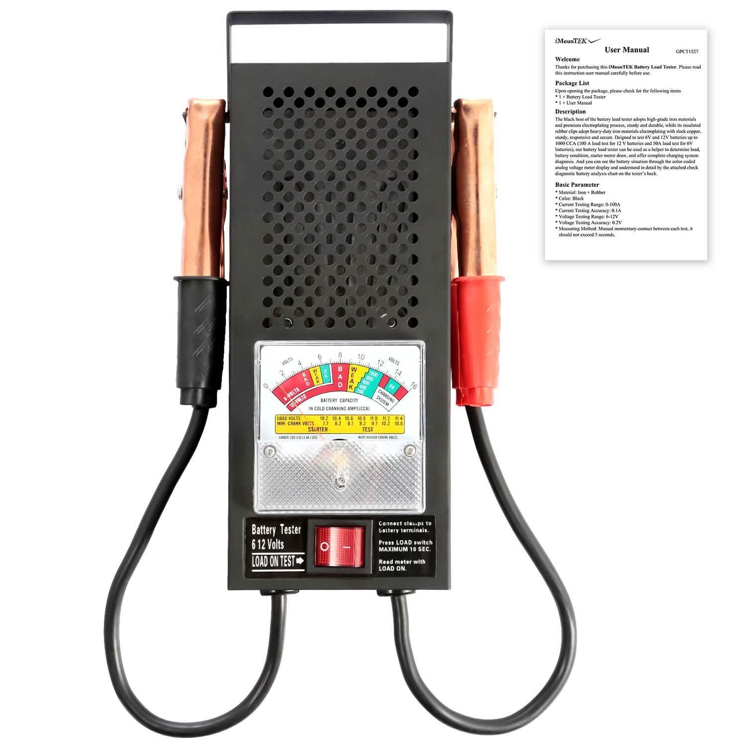 6-12V Automotive Battery Tester with Heavy Duty Insulated Copper Clips Automotive - Tophatter Daily Deals