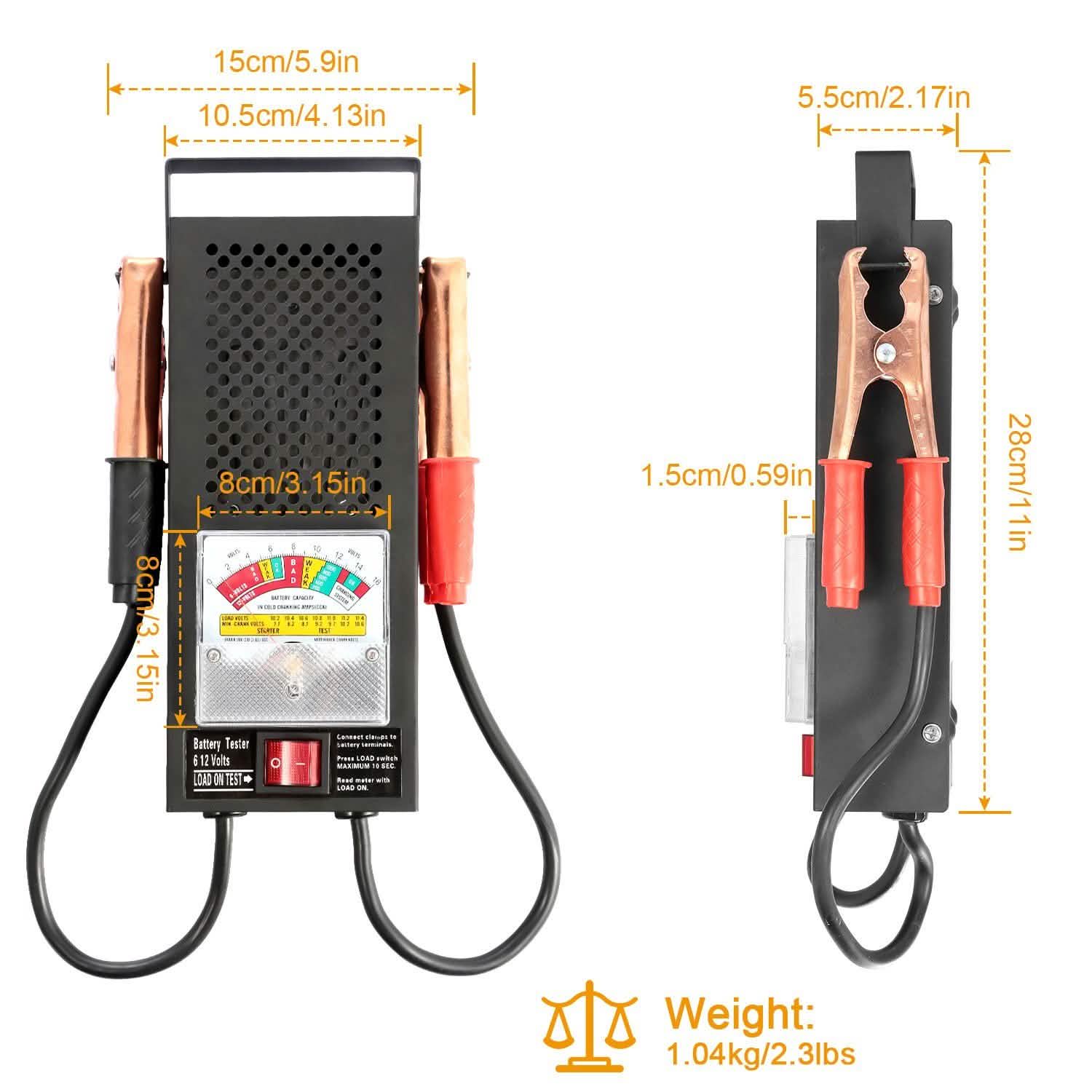 6-12V Automotive Battery Tester with Heavy Duty Insulated Copper Clips Automotive - Tophatter Daily Deals