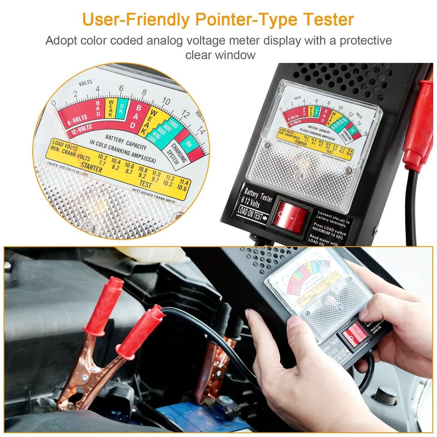 6-12V Automotive Battery Tester with Heavy Duty Insulated Copper Clips Automotive - Tophatter Daily Deals