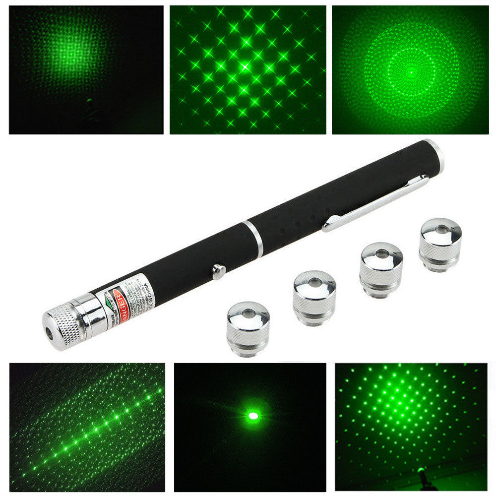 Green Laser Pointer Pen With 5 Different Laser Patterns + 5 Star Caps 5mW 532nm 6in1 Laser - Tophatter Daily Deals