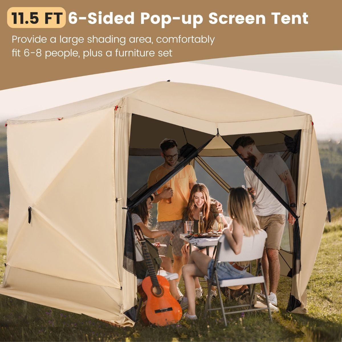 Family Camping Tent - 6-Sided Camping Gazebo Instant Setup Hub Tent with Portable Carrying Bag Camping Tent - Tophatter Daily Deals