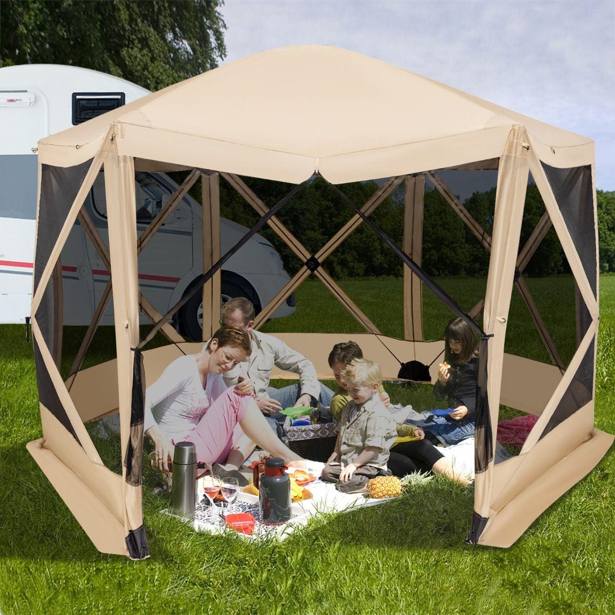 Family Camping Tent - 6-Sided Camping Gazebo Instant Setup Hub Tent with Portable Carrying Bag Camping Tent - Tophatter Daily Deals
