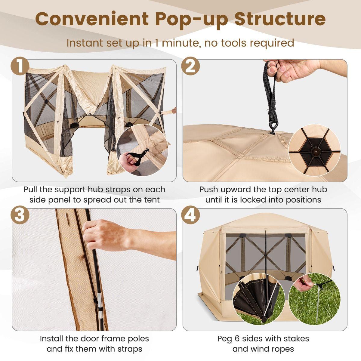 Family Camping Tent - 6-Sided Camping Gazebo Instant Setup Hub Tent with Portable Carrying Bag Camping Tent - Tophatter Daily Deals