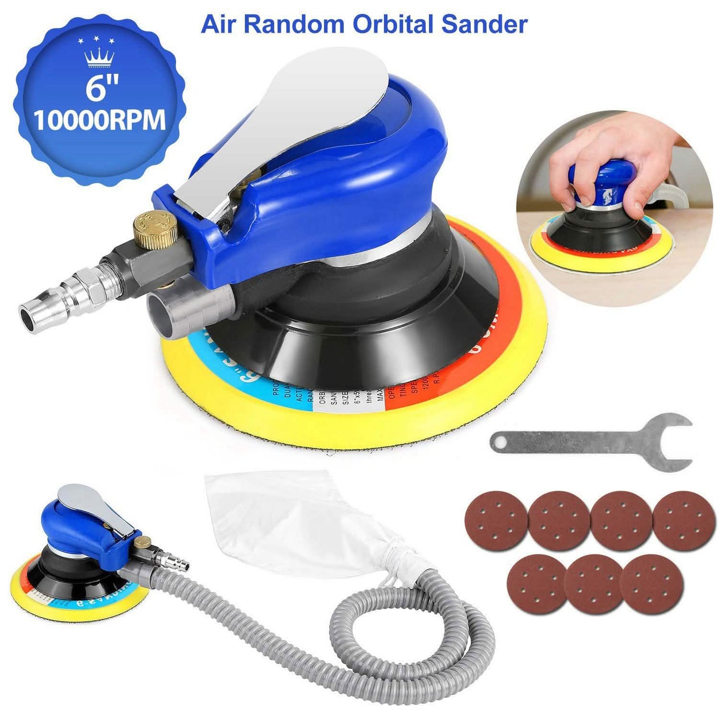6" Air Random Orbital Sander Pneumatic Home Improvement - Tophatter Daily Deals